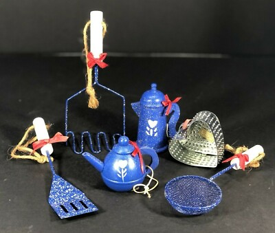 #ad Kitchen Decorations Blue Hanging Type New 6 Piece Set Home Decor Blue Red White $10.00