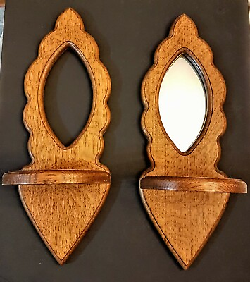 #ad Wall Sconce LOT of 2 Solid Wood Candle Holder Home Decor AS IS missing 1 mirror $18.00