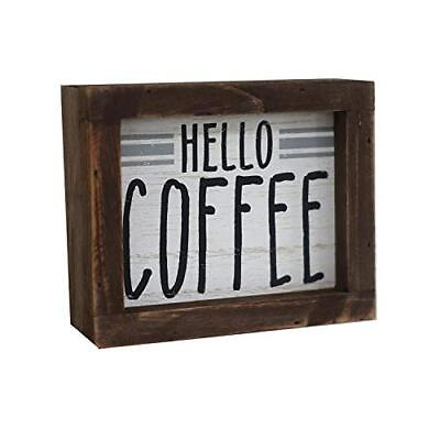 #ad Hello Coffee Barn Wood Small Box Sign For Kitchen Decor Coffee Bar Rustic Wooden $18.61
