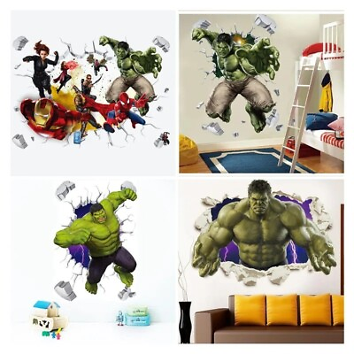 #ad 3D Avengers Wall Sticker Decal Decoration Super Hero Hulk Spider Man Kids Rooms $9.99