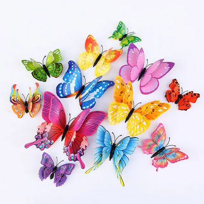 #ad 12Pcs 3D Double Layer Butterflies Wall Stickers Living Room Decor Wedding Kids R $7.66