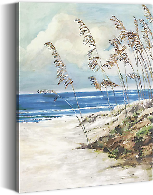#ad Beach Abstract Canvas Wall Art: Ocean Sand Dunes Grass Landscape Painting Prints $30.36