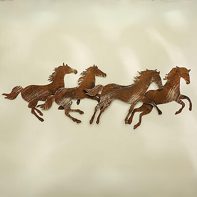 #ad Galloping Horses Silhouette Rustic Metal Wall Art Sculpture Western Home Decor $44.98