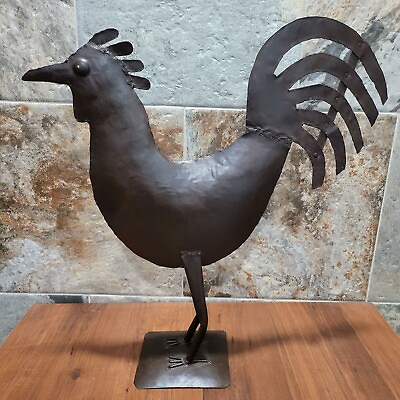 #ad VTG Metal Iron Rooster Sculpture Chicken Rustic Kitchen Farmhouse Decor $89.95