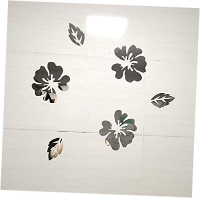 #ad Mirror Flower Wall Decor 3D Acrylic Wall Decal Stickers Flower Leafs DIY Silver $19.70