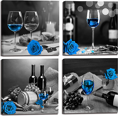 #ad #ad Blue Wine Wall Art Kitchen Wall Decor Modern Wall Art for Living Room Blue R $59.99