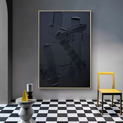 #ad Hand Painted Abstract Painting Black On Canvas Large Wall Art Modern Home Decar $99.80