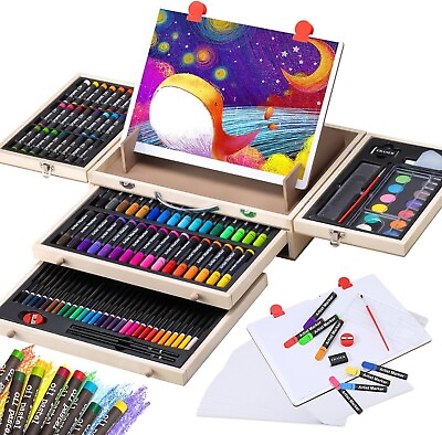 #ad #ad Art Supplies Wooden Kit with Drawing Easel Deluxe Kids Art Set Creative Gift $41.39