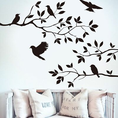 #ad Black Bird Tree Branch Wall Stickers Decal Removable Home Decor Mural 14quot;x23quot; $6.99