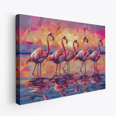 #ad Flamingo Minimalist Abstract Animal Art 1 Horizontal Canvas Wall Art Print $149.99