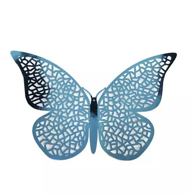 #ad NEW 12 Pc Metallic Indigo Blue 3D Butterflies Hollow Retro Posable Wall Decor B1 $15.99