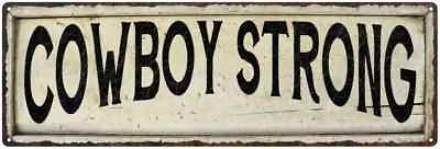 #ad COWBOY STRONG Farmhouse Style Wood Look Sign Gift Metal Decor 106180028133 $26.95