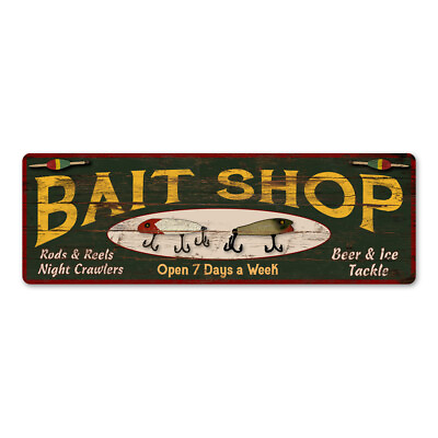 Bait Shop Sign Rustic Decor Vintage Fishing Sign Metal Sign 106180091029 $50.95