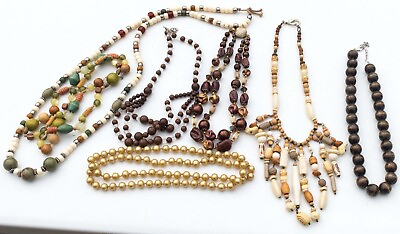 #ad Vintage Lot of 7 Earth Tone Mixed Materials necklaces $12.74