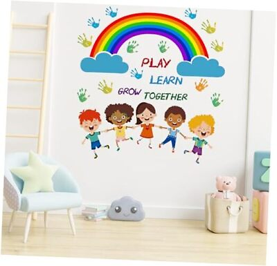 #ad #ad Colorful Rainbow Wall Decals Kids Handprint Wall Stickers Inspirational Wall B $22.58