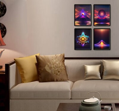 #ad #ad Wall Art Home Decor New Age Abstract Colorful Patent Art Print Set of 4 $17.10