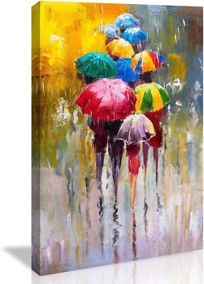 #ad Wall Art for Bathroom Bedroom Decor People in Rain Colorful Painting poster $57.99