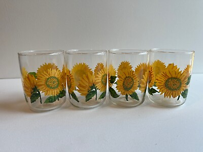#ad Set of 4 Darling sunflower juice milk water glasses kitchen cups $24.99