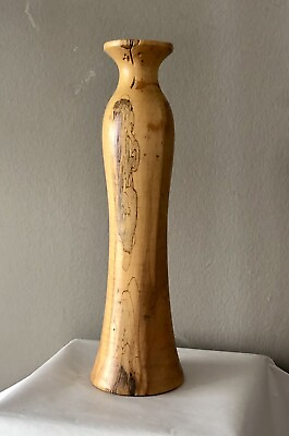 #ad Vintage Artist Signed Solid Wood Hand Turned Sculpted Mid Century Modern Vase $34.00