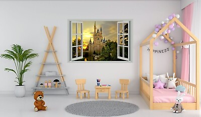#ad #ad 3D Window Disney Castle Home Vinyl Wall Decal Bedroom Graphics Sticker Decor $50.00