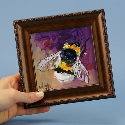 #ad BumbleBee Oil Painting Honey Bee Original Art Tiny Oil Painting Small Art $35.00