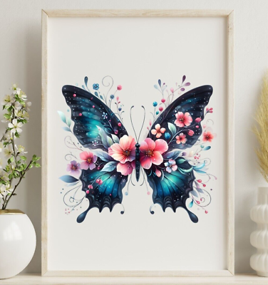 #ad Butterfly Wall Art Print Pink Flowers Butterfly Print Wall Art Decor Print $9.99
