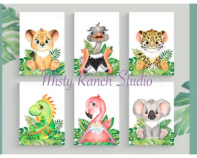 #ad Set of 6 Safari Animals Jungle UNFRAMED Wall Art Prints for nursery Set2 $14.98