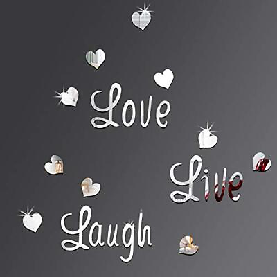 #ad Love Live Laugh Wall Stickers Decals Silver Heart Mirror Wall Decor For Bedroom $12.71