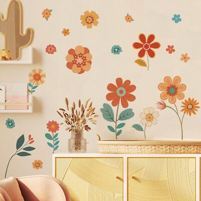 #ad Boho Retro Floral Wall Decals Large Vintage Flower Daisy Wall Stickers Colorf... $20.62