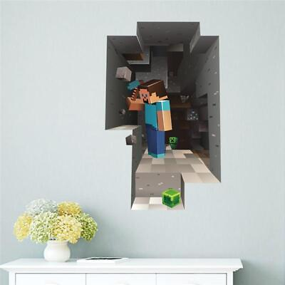 #ad Minecraft Wall Stickers Cartoon 3d Game Sticker Popular Mural Kid Room Decor New $9.40