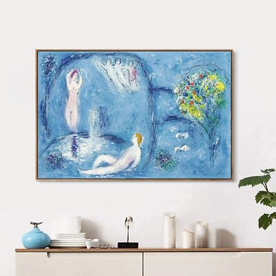#ad Framed Canvas Wall Art Bath by Marc Chagall Living Room Home Decorations $85.99
