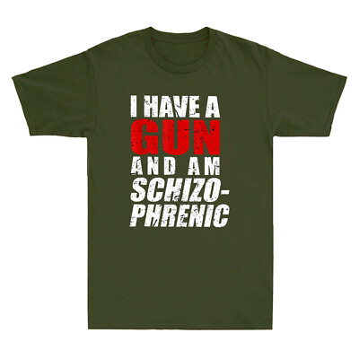 #ad #ad I Have A Gun And Am Schizophrenic Funny Gun Saying Quote Vintage Men#x27;s T Shirt $15.99