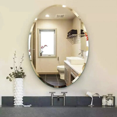 #ad Fab Glass and Mirror Oval Beveled Polish Frameless Wall Mirror with Hooks $106.31