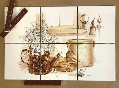 #ad #ad CERAMIC 12x18quot; COUNTRY KITCHEN TABLE SETTINGquot; on 6x6 lt.cream wall tile $35.00