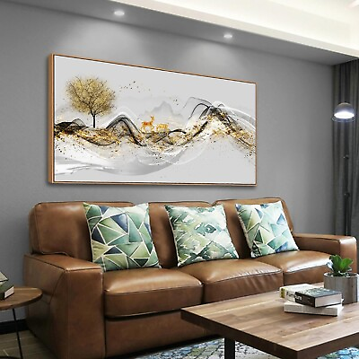 #ad Wall Art for Living Room and Bedroom Black and white Gold Ink Landscape Canv... $293.49
