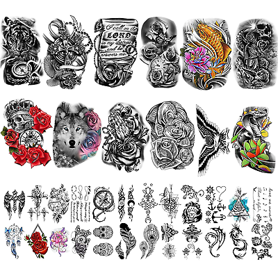 Yazhiji 36 Sheets Temporary Tattoos Stickers Include 12 Sheets Large Stickers Fa $12.60