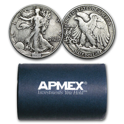 #ad 90% Silver Walking Liberty Halves $10 20 Coin Roll Avg Circ $207.76