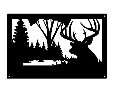 Lone Buck in Woods Metal Wall Art Silhouette Country Decor Plaque Gifts USA Made $31.99