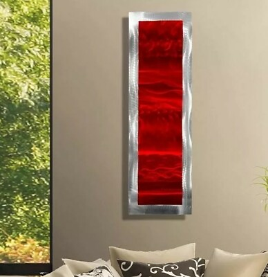 Red Abstract Metal Wall Art Etched Painting Hanging Sculpture Accent Decor $170.00