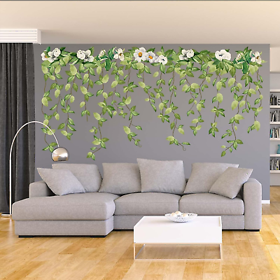 #ad Green Hanging Vine Flower Wall Decals Floral Leaves Nature Plants Wall Sticker $25.34
