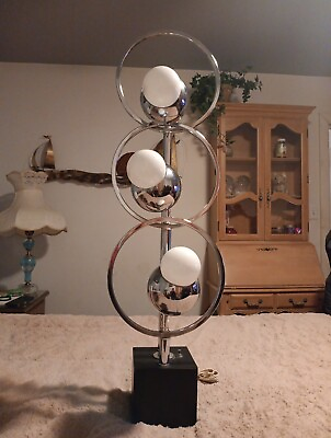 #ad Vintage Mid Modern Chrome 3 Glass Orb Eyeball Table Lamp Robert Sonneman $895.00