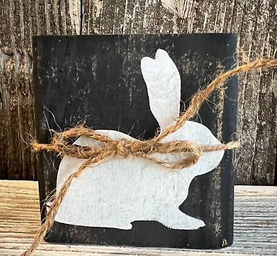 #ad Easter BUNNY Rabbit Tiered Tray Farmhouse Decor Mini Block Sign Rustic Wood HP $10.99