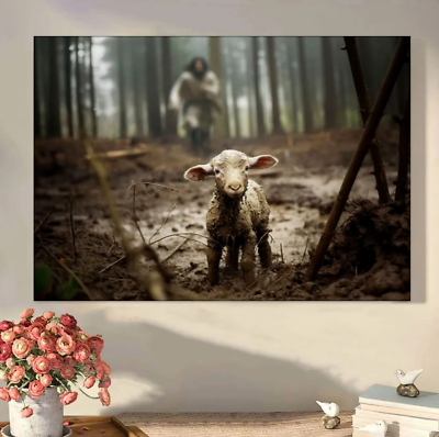 #ad Jesus Running After Lost Lamb Picture Wall Art Canvas Print Christian Home Decor $12.95