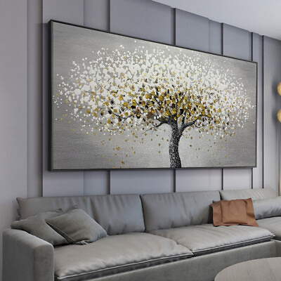 #ad Handmade Oil Painting Tree Flower Sofa Background Wall Bedroom Home Decoration $99.80