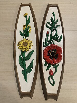 #ad 3D Mid Century Wall Art Floral Flower Plaques Retro Vintage Hand Colored 18” $35.00