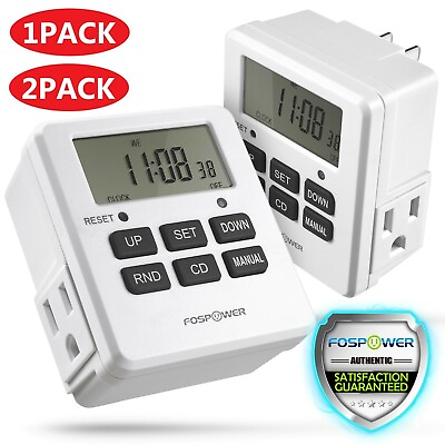 7 Day Digital LCD Electric Programmable Dual Outlet Plug In Clock Timer Switch $14.99
