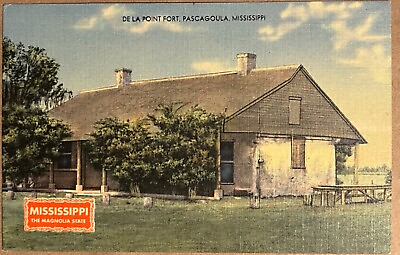 #ad Pascagoula Mississippi Historic De La Point Fort Vintage Linen Postcard c1930 $7.00
