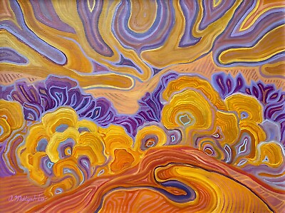 #ad Original modern on canvas oil painting orange with purple landscape signed $500.00