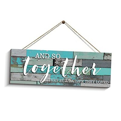 #ad Together Wall Decor and So They Built a Life They Loved Sign Rustic Wood Teal $19.27