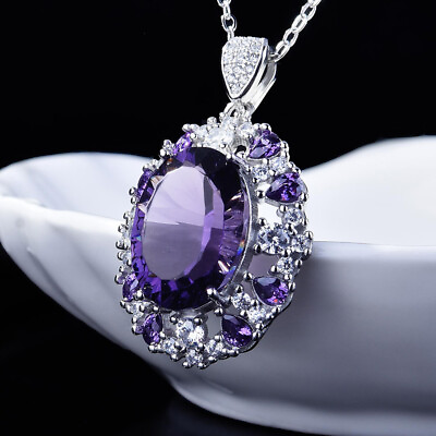 #ad New Handmade Big Purple Amethyst Gemstone Silver Charm Women Necklace Pendants $10.98